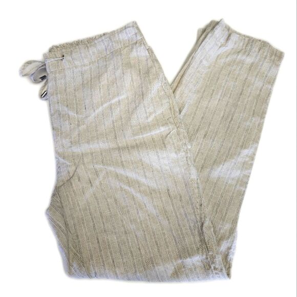 Chico's natural color striped wide leg pants, 100% linen, drawstring waist,  10T - Picture 1 of 7